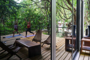 Yoga and relaxation terrace overlooking the river at Isla Mujeres female dorm