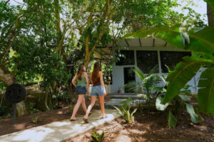 Exterior jungle entrance to Isla Mujeres female dorm at Greengo’s Hotel Guatemala