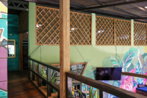 Open-air entrance balcony to the Noisy Dorm above the bar at Greengo’s Hotel
