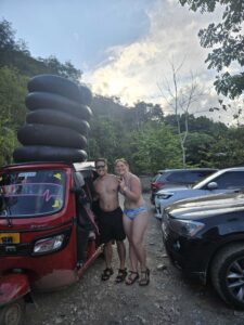 Adventure group loading tubes before Extreme Tubing experience on the Cahabón River